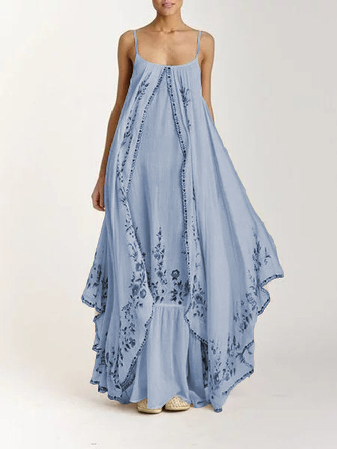 Spring Summer Women Clothing Strap Tube Top Printed Wide Hem Loose Dress Maxi Dress by Ragazza