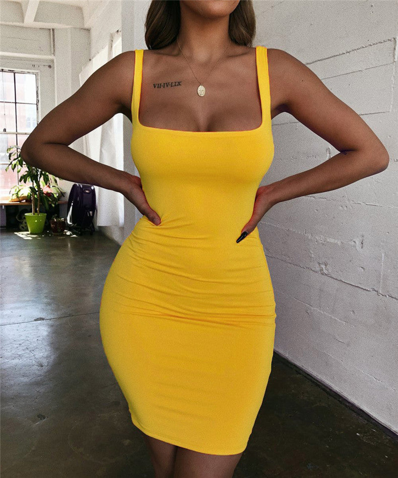 Candy Color Hip-Wrapped Sleeveless Strap Dress Women Dress by Ragazza