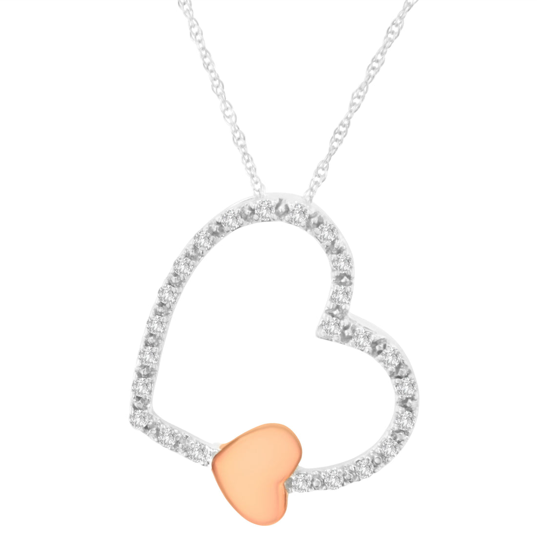 10KT Two Tone Gold 1/6 cttw Diamond Floating Heart Pendant Necklace (K-L, I1-I2) by Bids.com