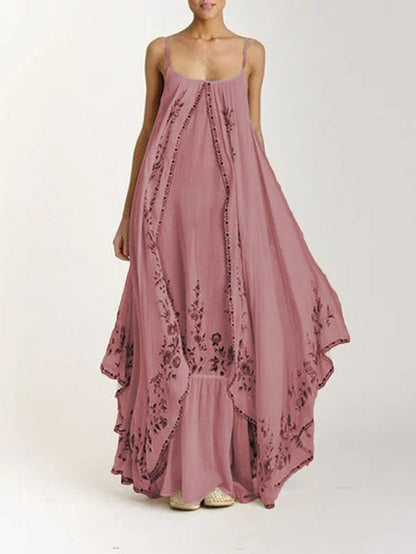 Spring Summer Women Clothing Strap Tube Top Printed Wide Hem Loose Dress Maxi Dress by Ragazza