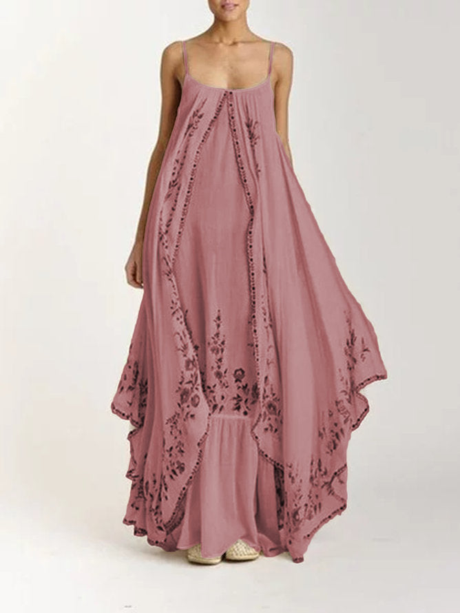 Spring Summer Women Clothing Strap Tube Top Printed Wide Hem Loose Dress Maxi Dress by Ragazza