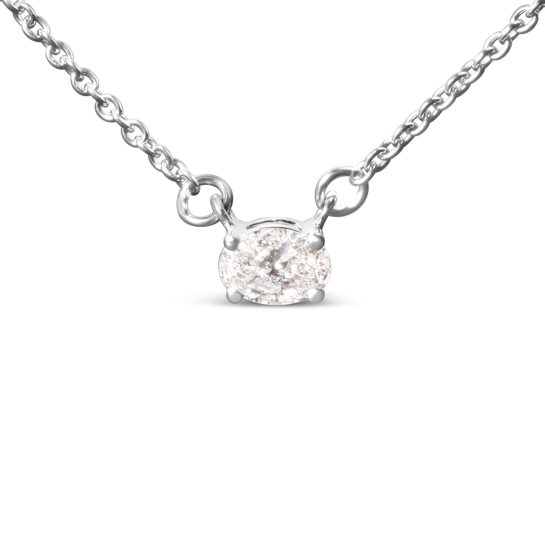14K White Gold 1/4 Cttw Lab Grown Oval Solitaire Diamond East West 18" Pendant Necklace (G-H Color, VS2-SI1 Clarity) by Bids.com