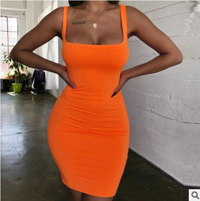 Candy Color Hip-Wrapped Sleeveless Strap Dress Women Dress by Ragazza