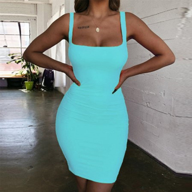 Candy Color Hip-Wrapped Sleeveless Strap Dress Women Dress by Ragazza