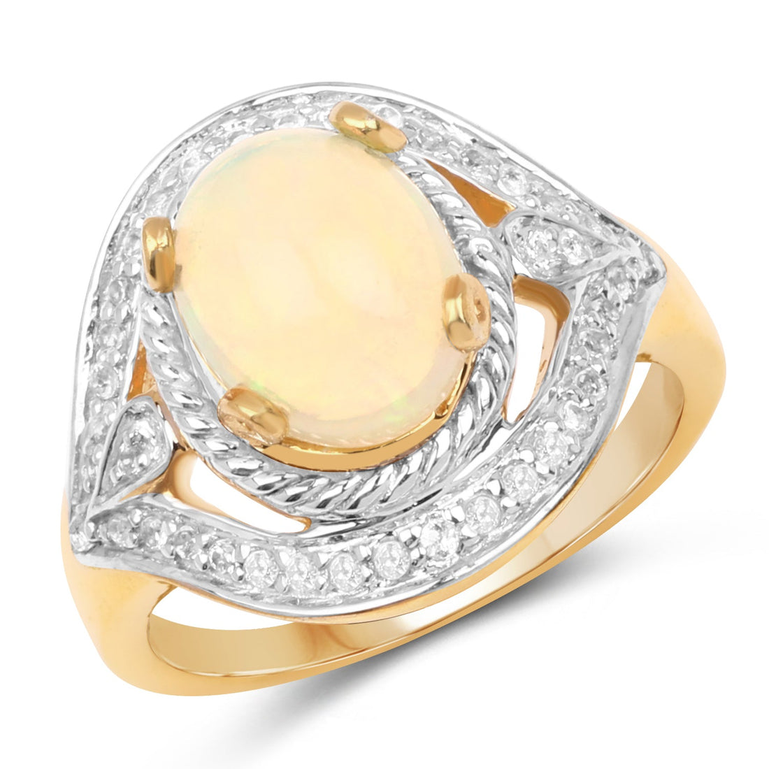 14K Yellow Gold Plated 1.88 Carat Genuine Ethiopian Opal and White Topaz .925 Sterling Silver Ring by Bids.com