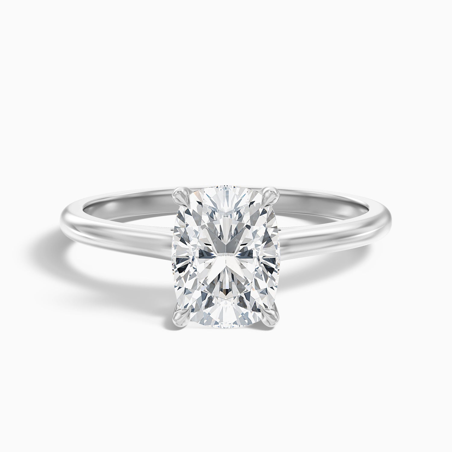 Inaya 4.5 Carat Elongated Cushion Cut Hidden Halo Pave Bridge Moissanite Diamond Ring in 18k White Gold