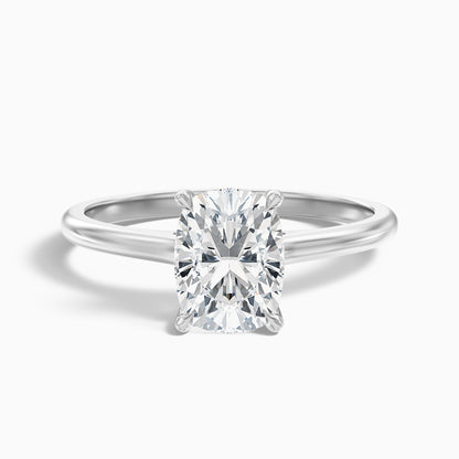 Inaya 5 Carat Elongated Cushion Cut Hidden Halo Pave Bridge Moissanite Diamond Ring in Platinum