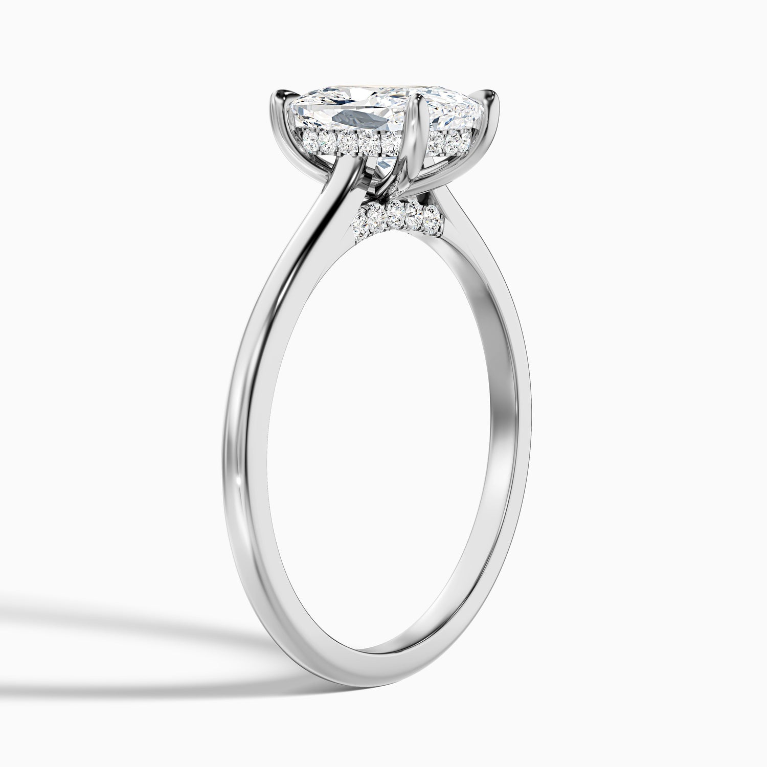 Inaya 2.5 Carat Elongated Cushion Cut Hidden Halo Pave Bridge Moissanite Diamond Ring in Platinum