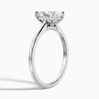 Inaya 2.5 Carat Elongated Cushion Cut Hidden Halo Pave Bridge Moissanite Diamond Ring in Platinum