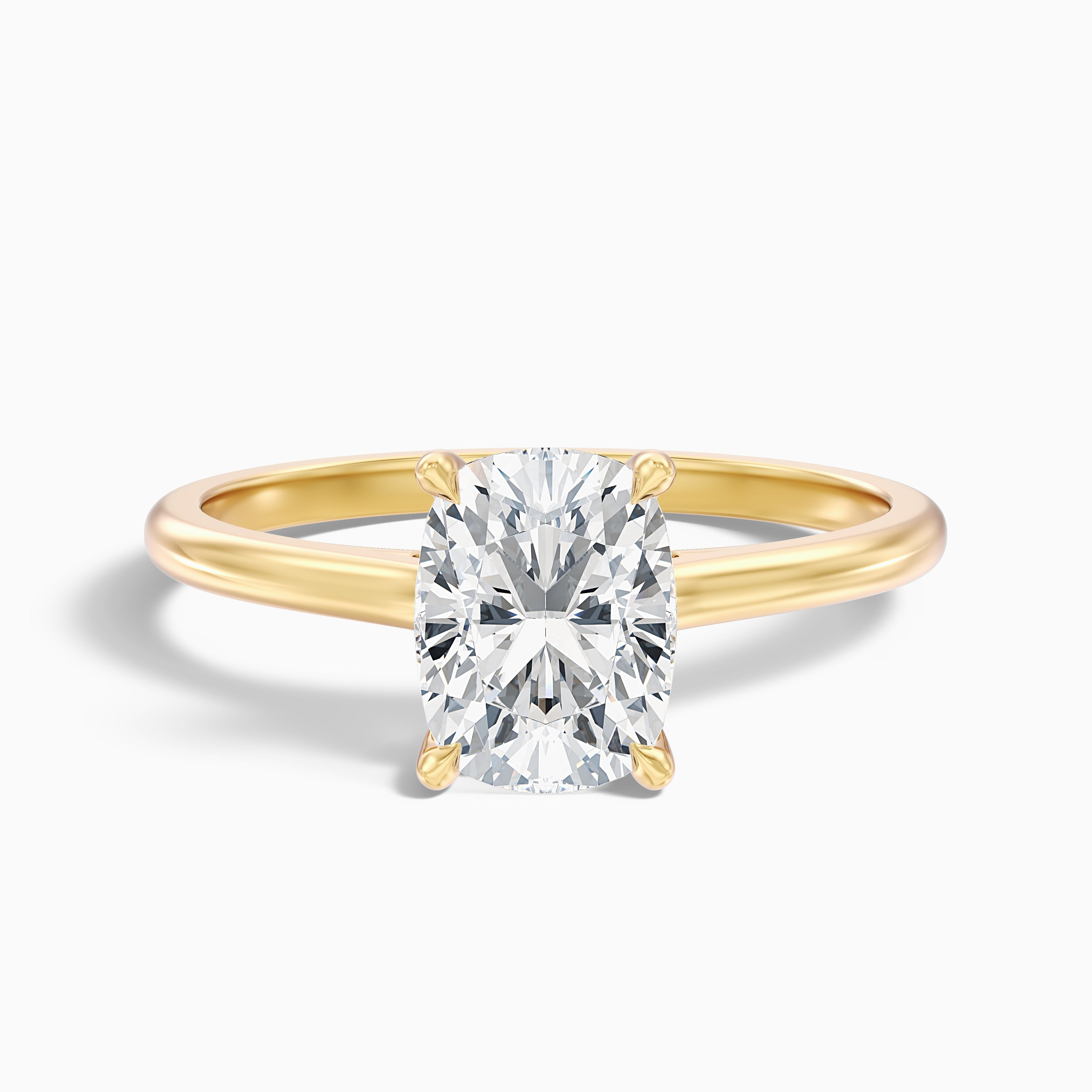Inaya 5.5 Carat Elongated Cushion Cut Hidden Halo Pave Bridge Moissanite Diamond Ring in Platinum