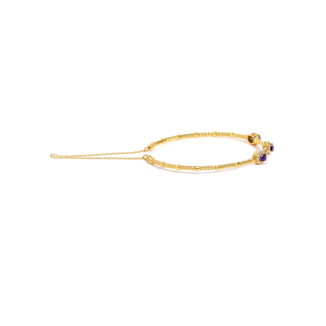 18K Yellow Gold Purple Amethyst and 1/3 Cttw Diamond Halo Station Bracelet  DestGlow