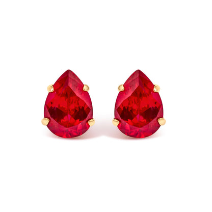 18K Yellow Gold 5X7 MM Created Pear Ruby Solitaire Stud Earrings