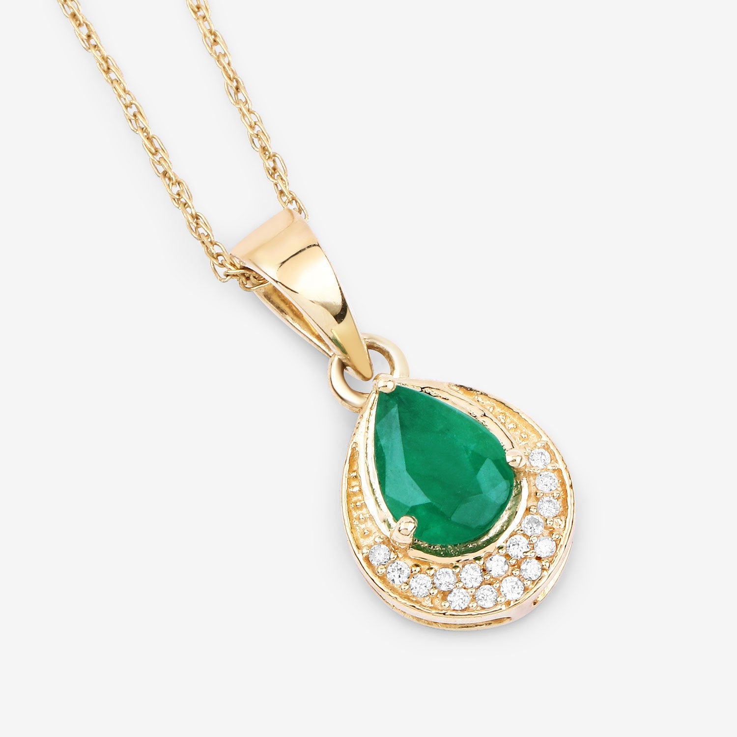 0.89 Carat Genuine Zambian Emerald and White Diamond 14K Yellow Gold Pendant by Bids.com