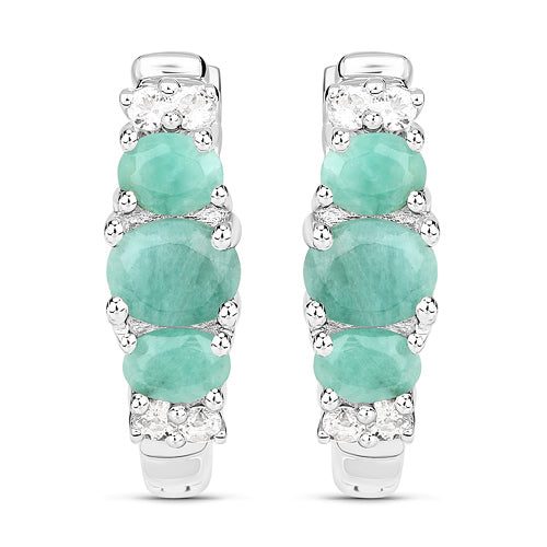 1.30 Carat Genuine Emerald and White Topaz .925 Sterling Silver Earrings by Bids.com