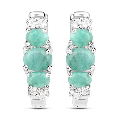 1.30 Carat Genuine Emerald and White Topaz .925 Sterling Silver Earrings by Bids.com