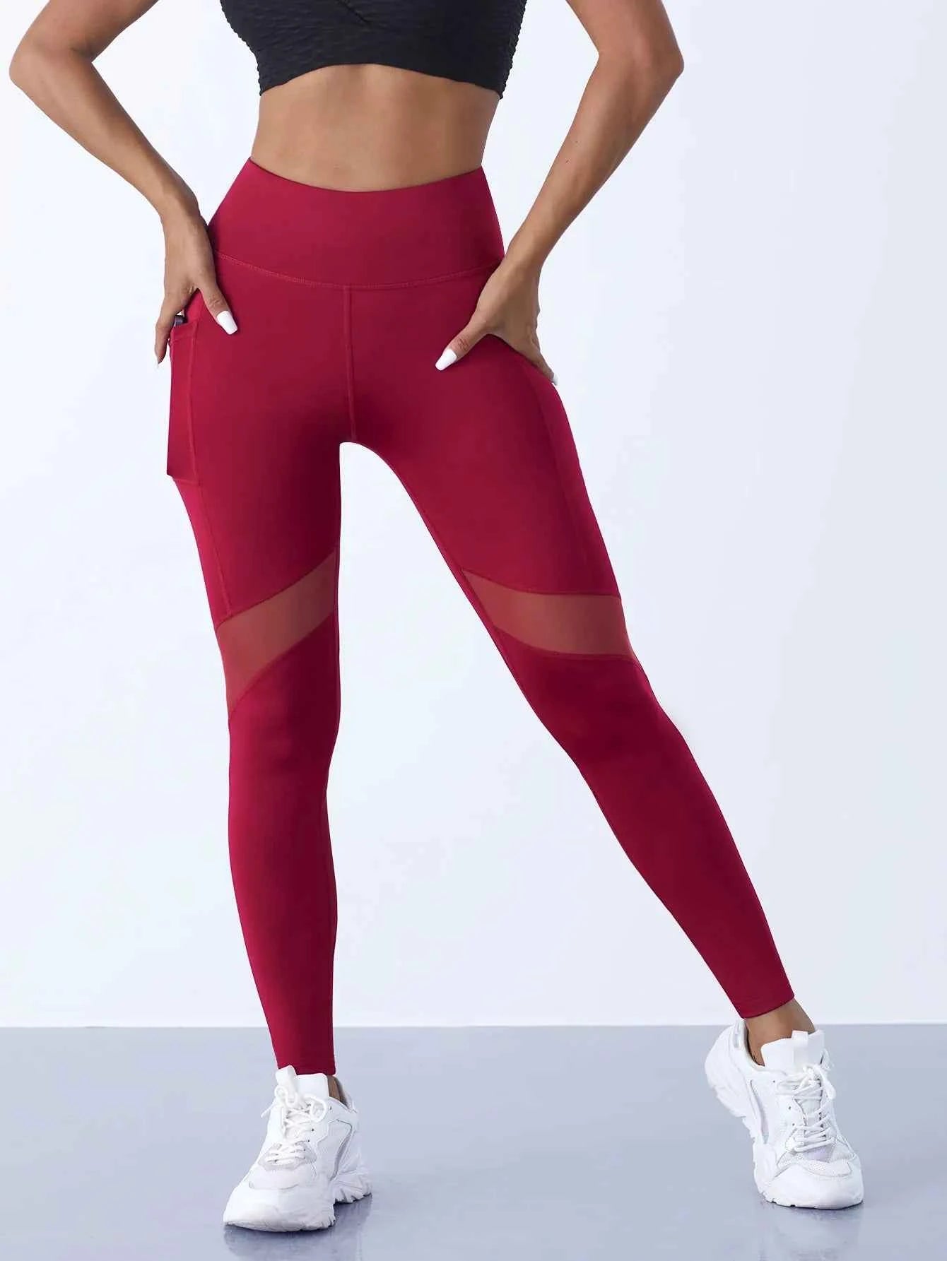 High-Waist Yoga Pants With See-through Tulle Splicing with Tummy Control - Clearance Sale