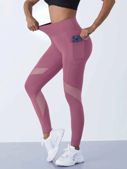 High-Waist Yoga Pants With See-through Tulle Splicing with Tummy Control - Clearance Sale