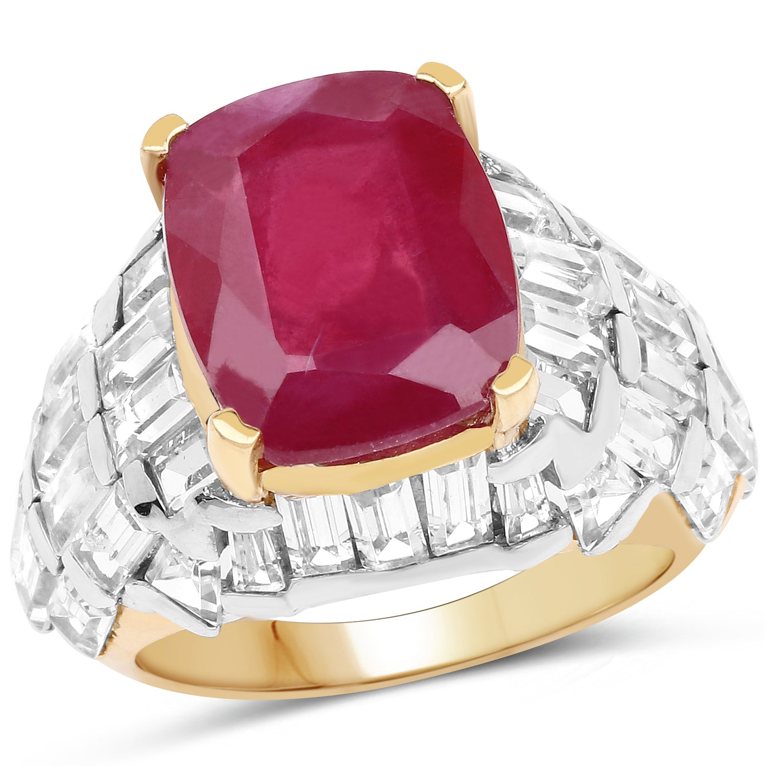 14K Yellow Gold Plated 10.76 Carat Glass Filled Ruby and White Topaz .925 Sterling Silver Ring by Bids.com