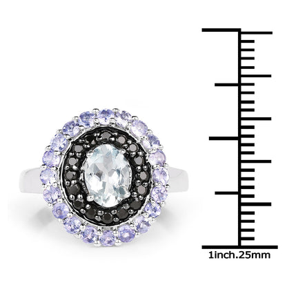1.77 Carat Genuine Aquamarine, Black Spinel and Tanzanite .925 Sterling Silver Ring by Bids.com