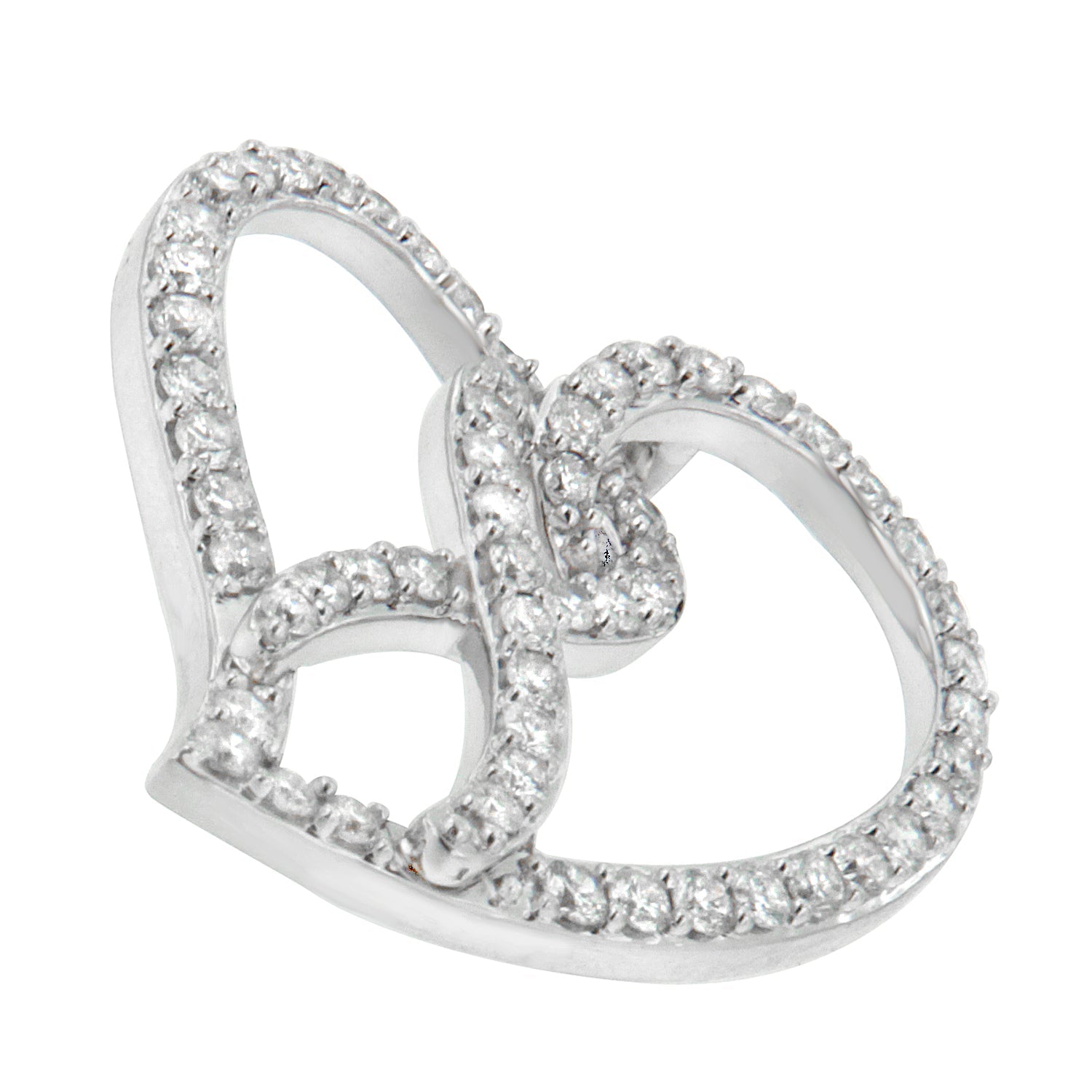 14K White Gold 1.0 Cttw White Diamond Awareness Ribbon &amp; Open Heart 18" Pendant Necklace (H-I Color, I1-I2 Clarity) - White Diamond Ribbon by Bids.com