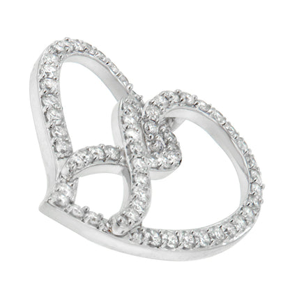 14K White Gold 1.0 Cttw White Diamond Awareness Ribbon &amp; Open Heart 18" Pendant Necklace (H-I Color, I1-I2 Clarity) - White Diamond Ribbon by Bids.com