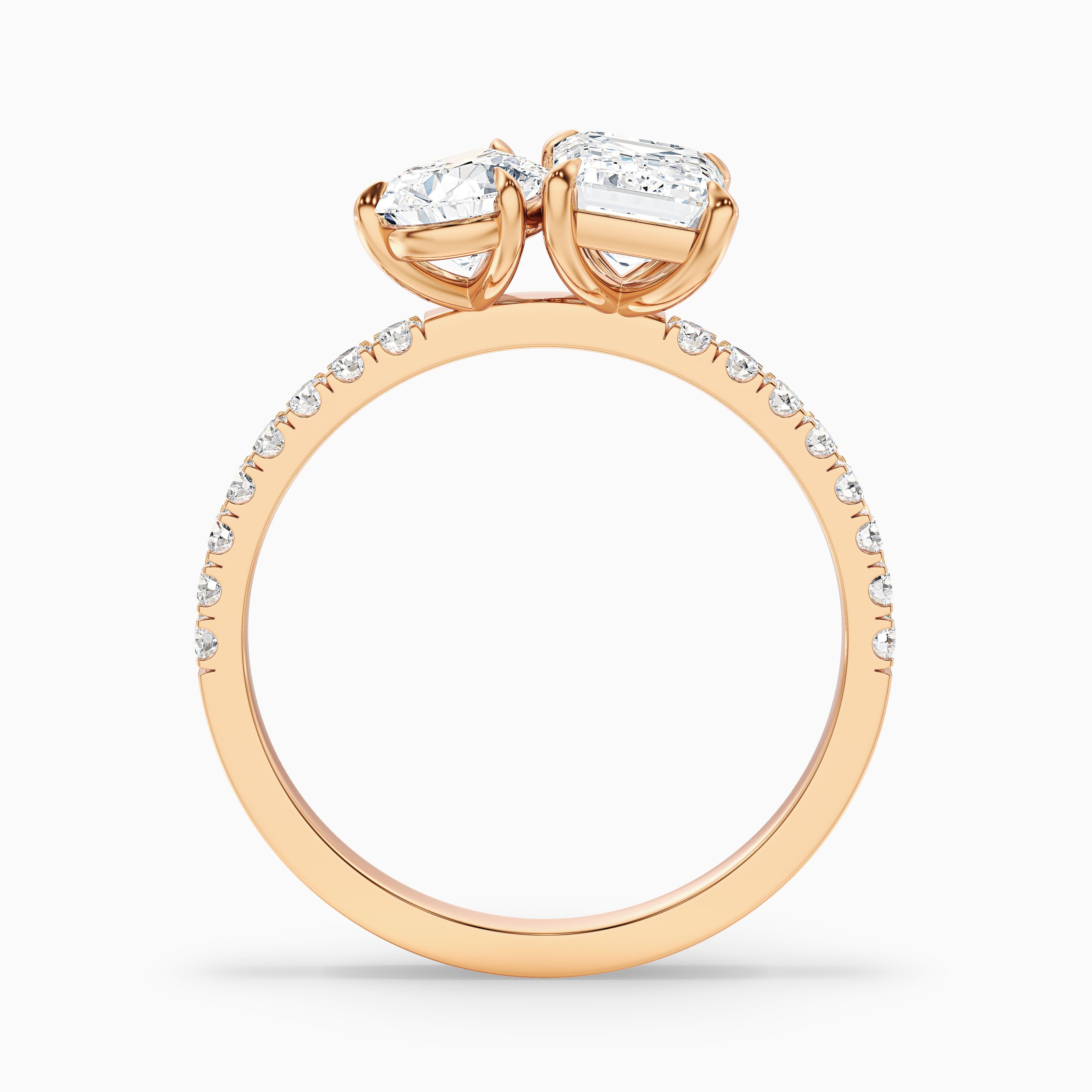 Ginna Toi Et Moi Pave Ring With Pear and Emerald Moissanite Diamond in 14k Yellow Gold (4.5 Ct. Tw.)
