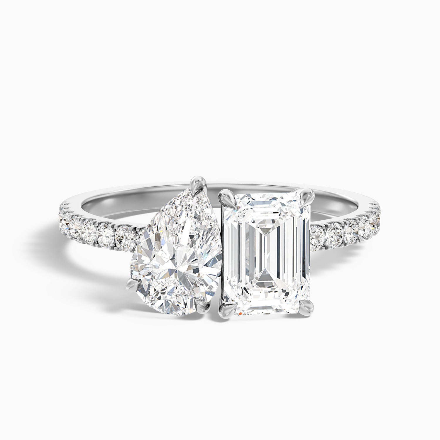 Ainsy Toi Et Moi Pave Ring in 18k Rose Gold With Pear and Emerald Lab Grown Diamond (1 Ct. Tw.)