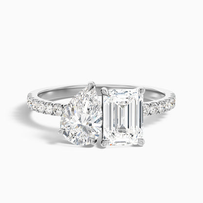 Ginna Toi Et Moi Pave Ring With Pear and Emerald Moissanite Diamond in 10k Yellow Gold (4.5 Ct. Tw.)