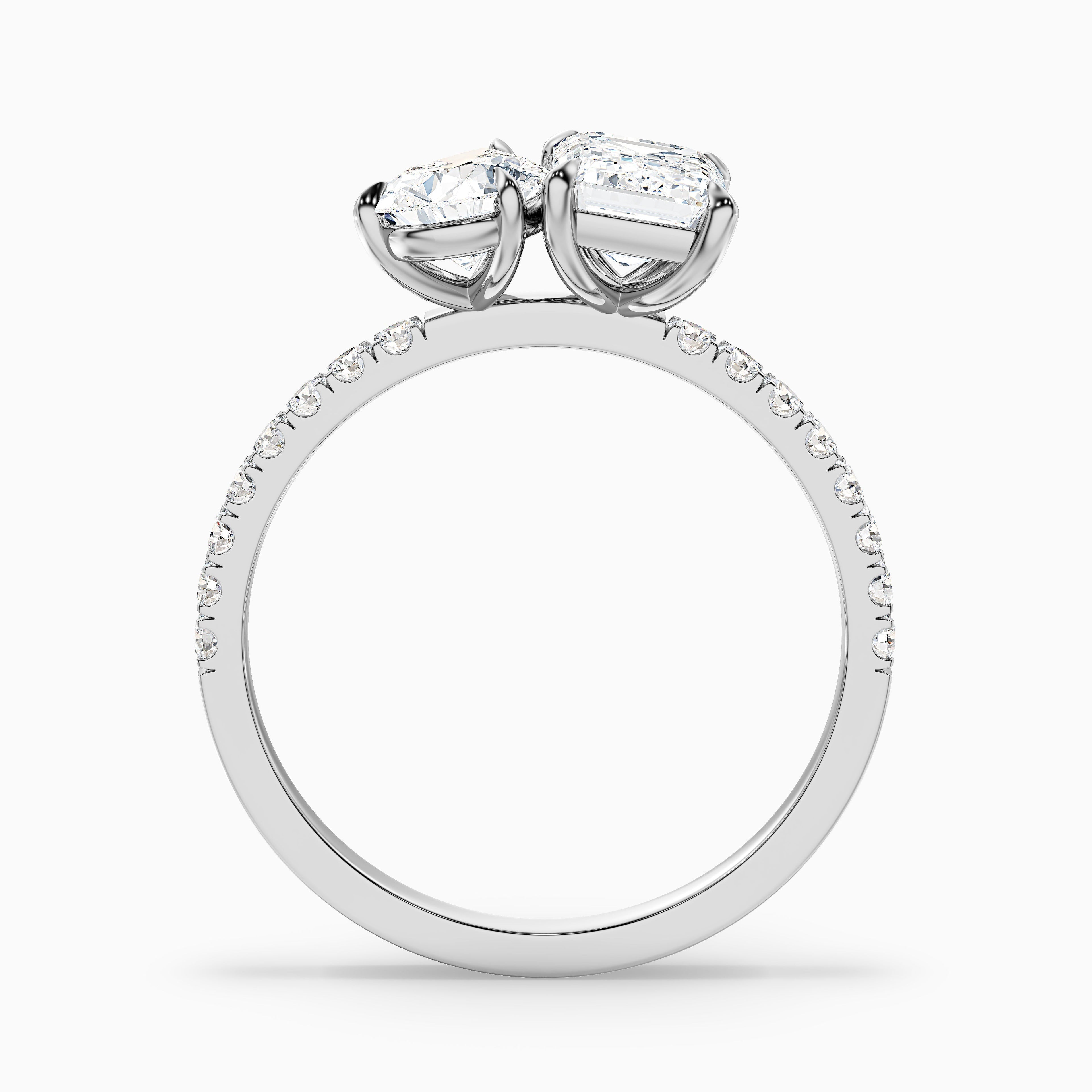 Ginna Toi Et Moi Pave Ring With Pear and Emerald Moissanite Diamond in 14k Rose Gold (3.5 Ct. Tw.)