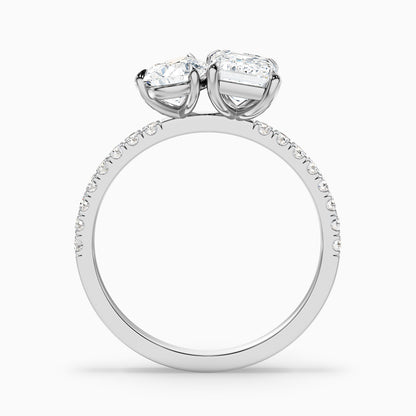 Ginna Toi Et Moi Pave Ring With Pear and Emerald Moissanite Diamond in 10k Yellow Gold (3 Ct. Tw.)