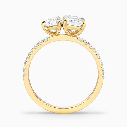 Ginna Toi Et Moi Pave Ring With Pear and Emerald Moissanite Diamond in 14k Yellow Gold (2.5 Ct. Tw.)