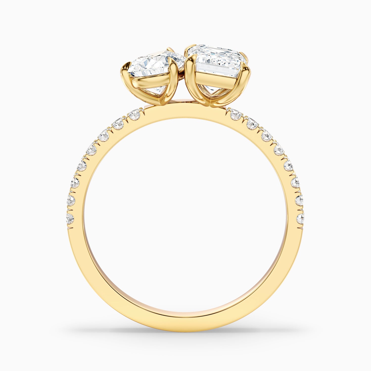 Ainsy Toi Et Moi Pave Ring in 14k Yellow Gold With Pear and Emerald Lab Grown Diamond (1.5 Ct. Tw.)