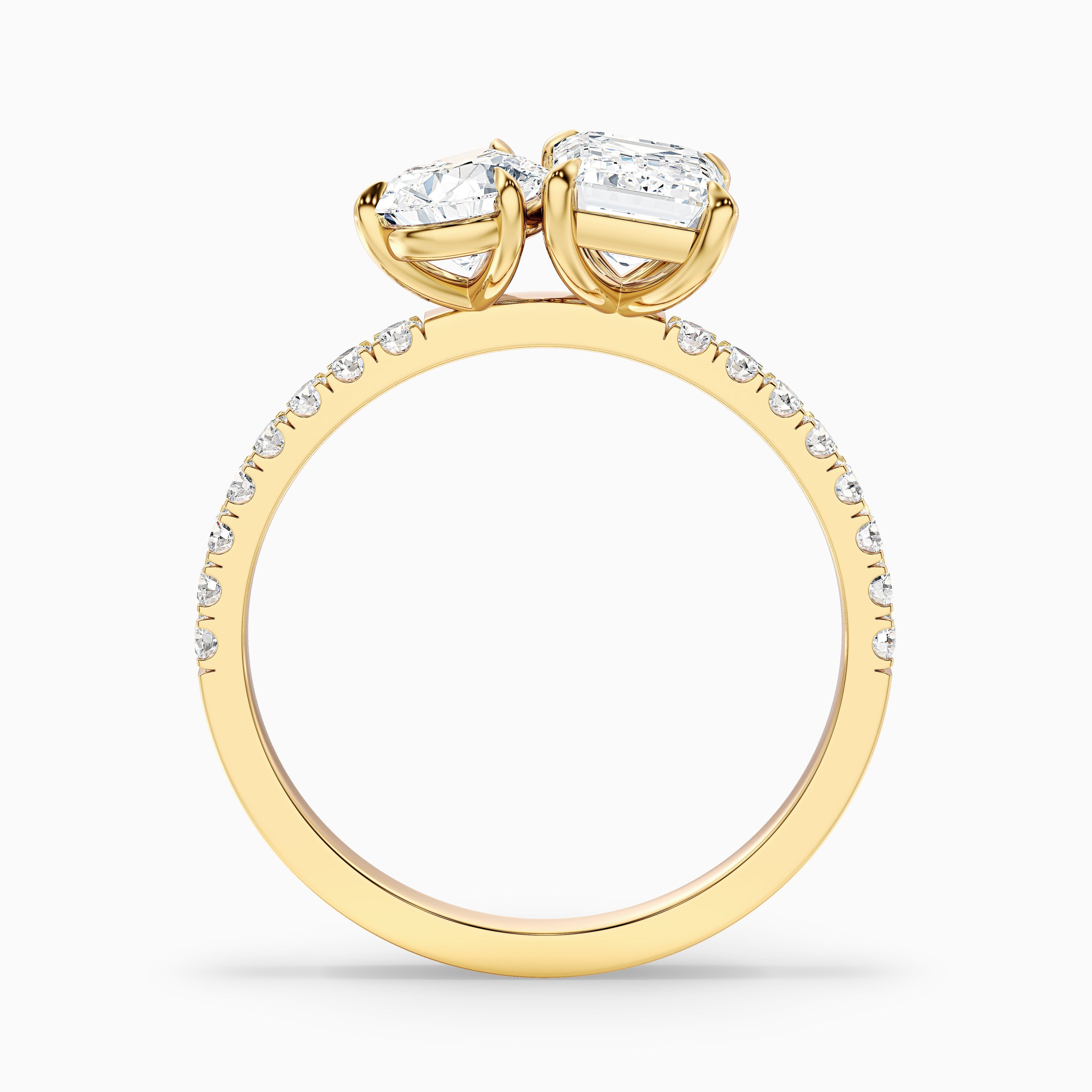 Ginna Toi Et Moi Pave Ring With Pear and Emerald Moissanite Diamond in 14k Yellow Gold (4.5 Ct. Tw.)
