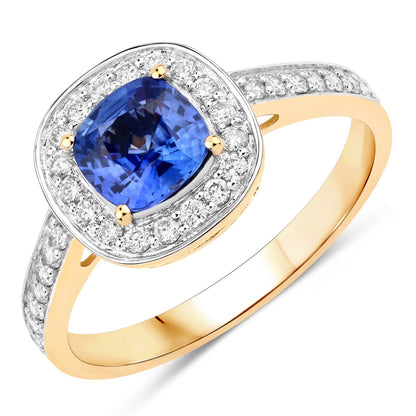 1.31 Carat Genuine Blue Sapphire and White Diamond 18K Yellow Gold Ring by Bids.com