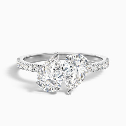 Crina Toi Et Moi Pave Ring With Both Pear Two Stone Moissanite Diamond in 18k Yellow Gold (3.5 Ct. Tw.)