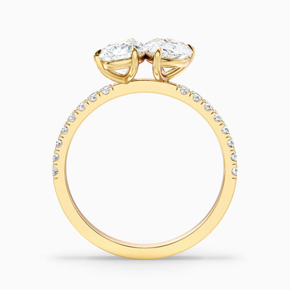 Crina Toi Et Moi Pave Ring With Both Pear Two Stone Moissanite Diamond in 10k Yellow Gold (1.5 Ct. Tw.)