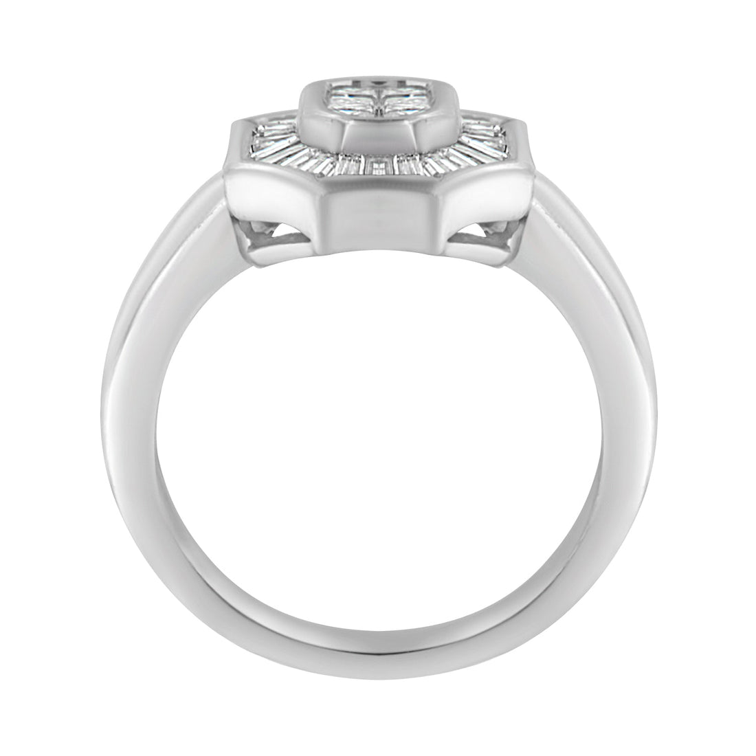 14K White Gold 1.00 Cttw Baguette and Princess-Cut Diamond Cocktail Art Deco Style Ring (H-I Color, SI1-SI2 Clarity) - Size 7 by Bids.com
