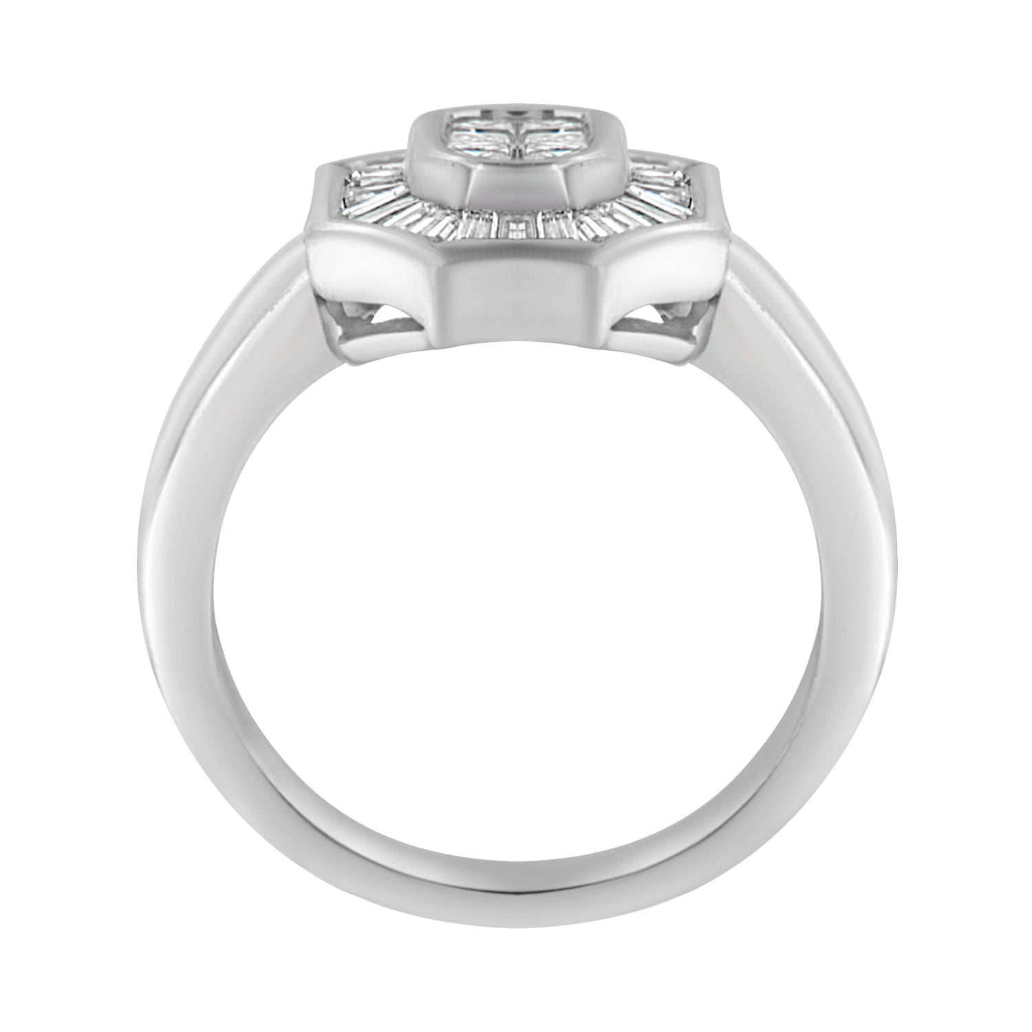 14K White Gold 1.00 Cttw Baguette and Princess-Cut Diamond Cocktail Art Deco Style Ring (H-I Color, SI1-SI2 Clarity) - Size 7 by Bids.com