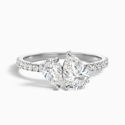 Aiyla Toi Et Moi Pave Ring With Both Pear Two Stone Moissanite Diamond in 10k Yellow Gold (1.5 Ct. Tw.)