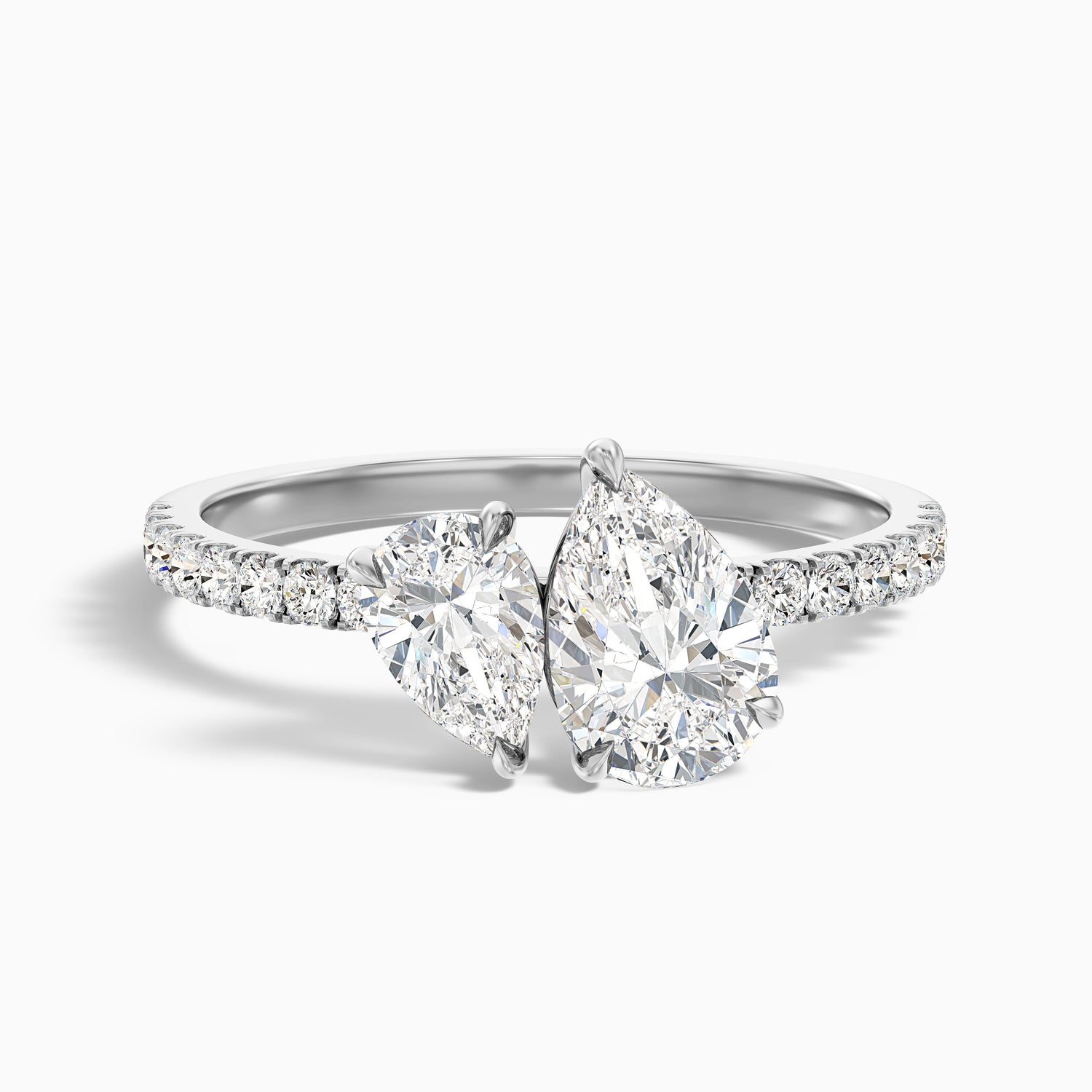 Aiyla Toi Et Moi Pave Ring With Both Pear Two Stone Moissanite Diamond in 10k Rose Gold (1 Ct. Tw.)