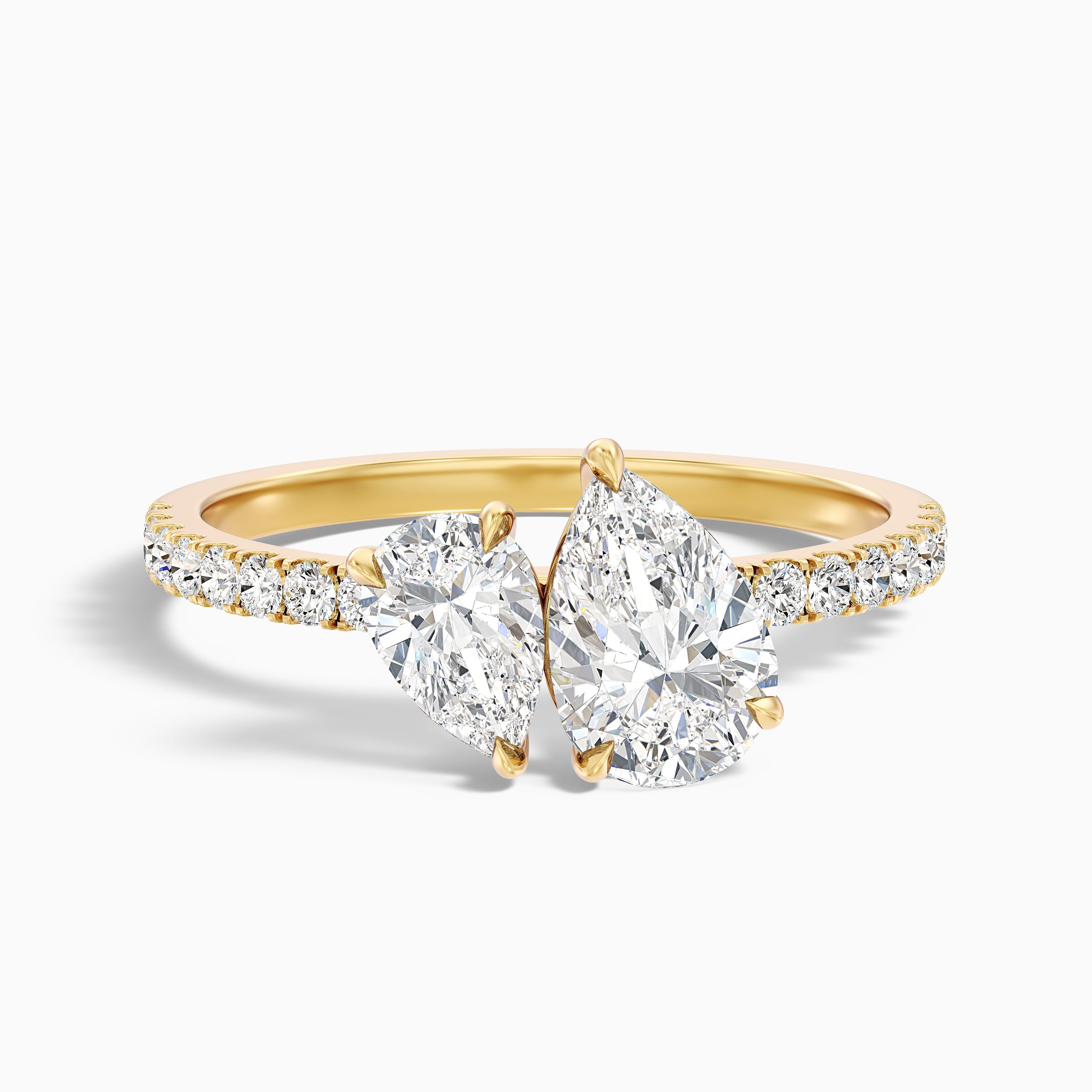 Aiyla Toi Et Moi Pave Ring With Both Pear Two Stone Moissanite Diamond in 18k Yellow Gold (1 Ct. Tw.)
