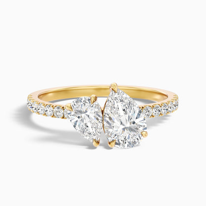 Aiyla Toi Et Moi Pave Ring With Both Pear Two Stone Moissanite Diamond in 14k Yellow Gold (2.5 Ct. Tw.)