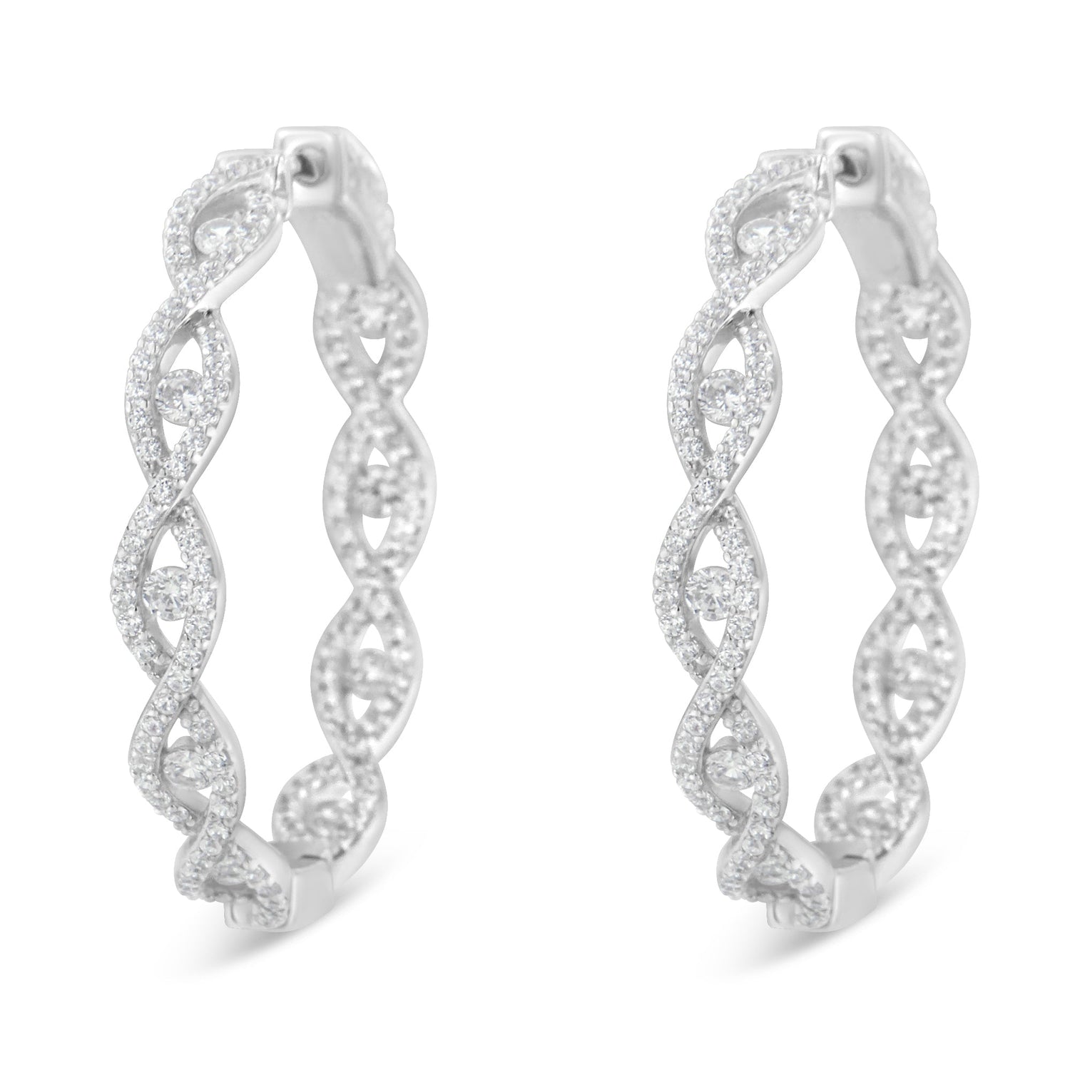 10K White Gold Diamond Hoop Earrings (1 1/2 cttw, H-I Color, I1-I2 Clarity) by Bids.com