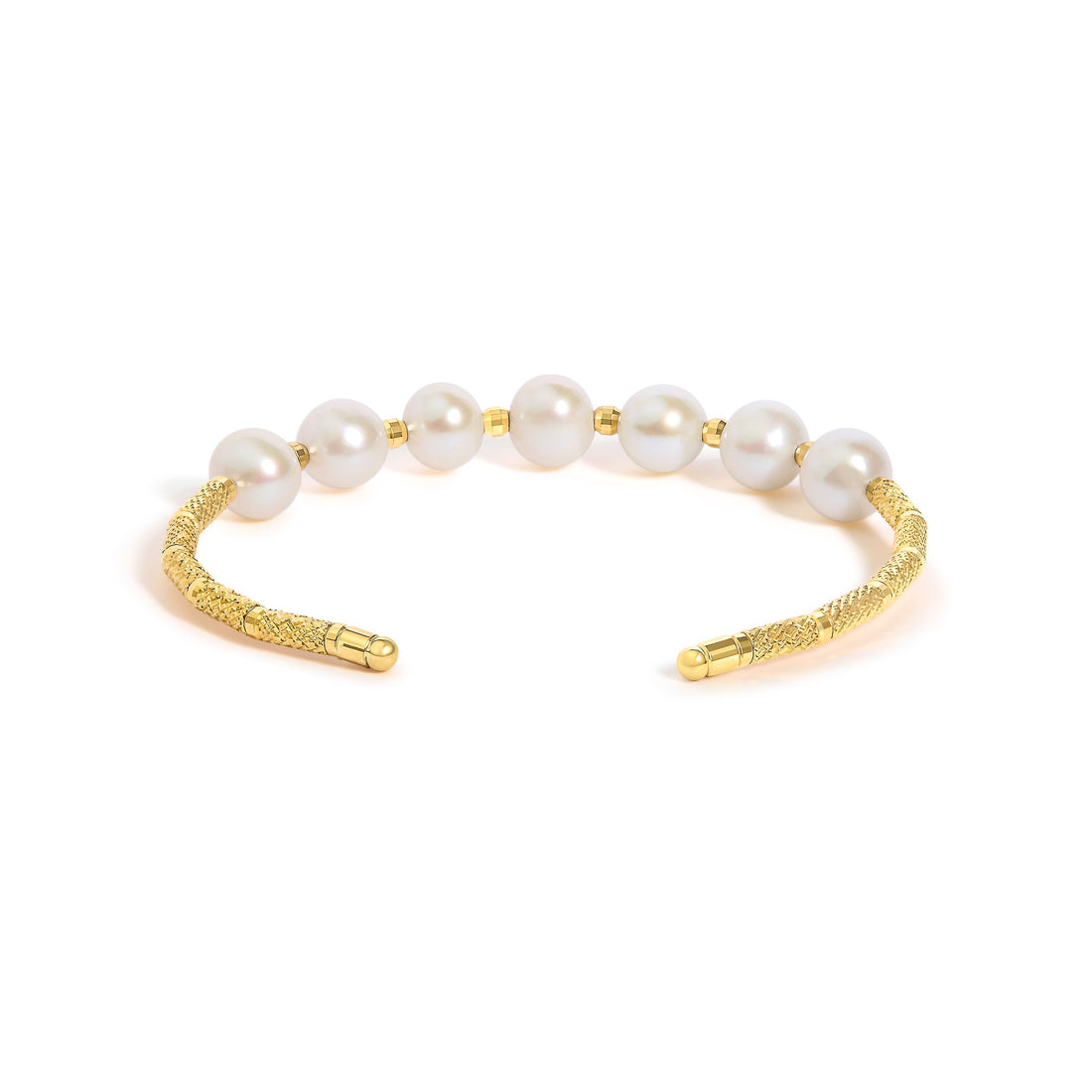 18K Yellow Gold Freshwater Pearl Cuff Bangle Bracelet  DestGlow