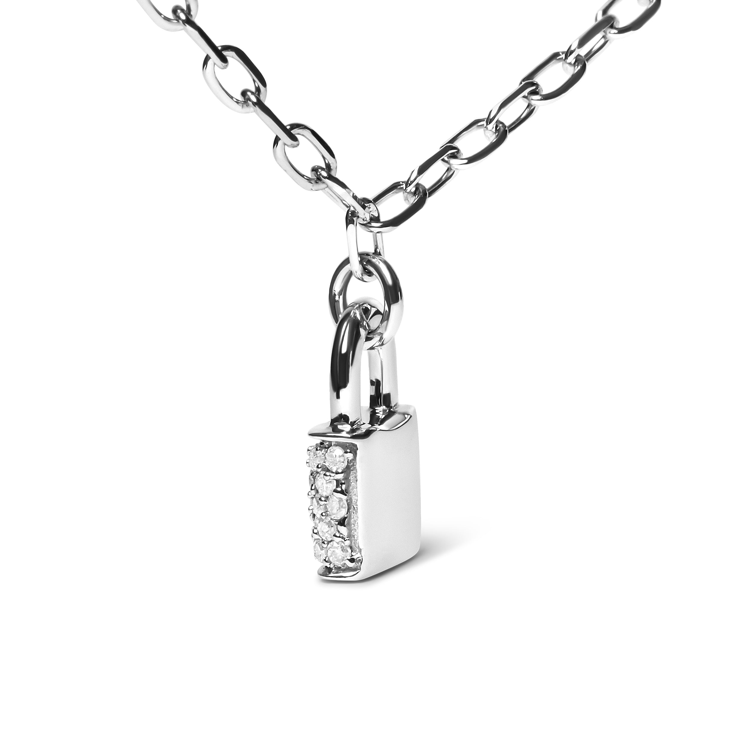 .925 Sterling Silver 1/4 Cttw Diamond Lock 18" Pendant Necklace with Paperclip Chain (H-I Color, SI2-I1 Clarity) by Bids.com