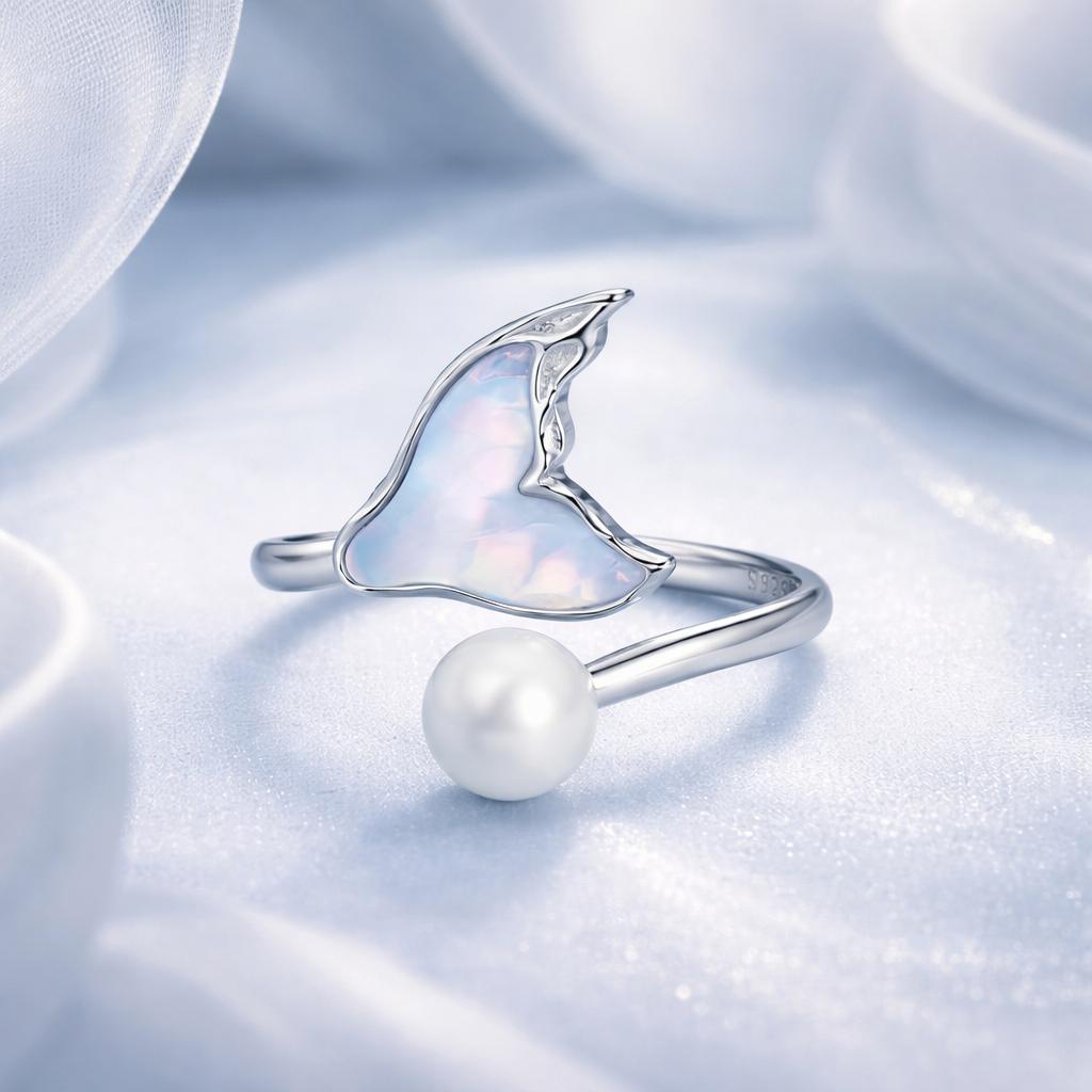 925 Sterling Silver Ring with Shell Pearl and Transparent Glass  DestGlow