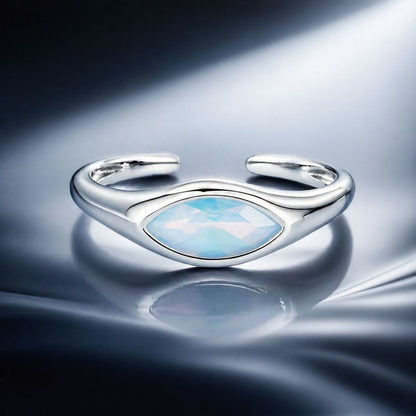 925 Sterling Silver White Gold Plated 1.9mm Transparent Glass Ring  DestGlow