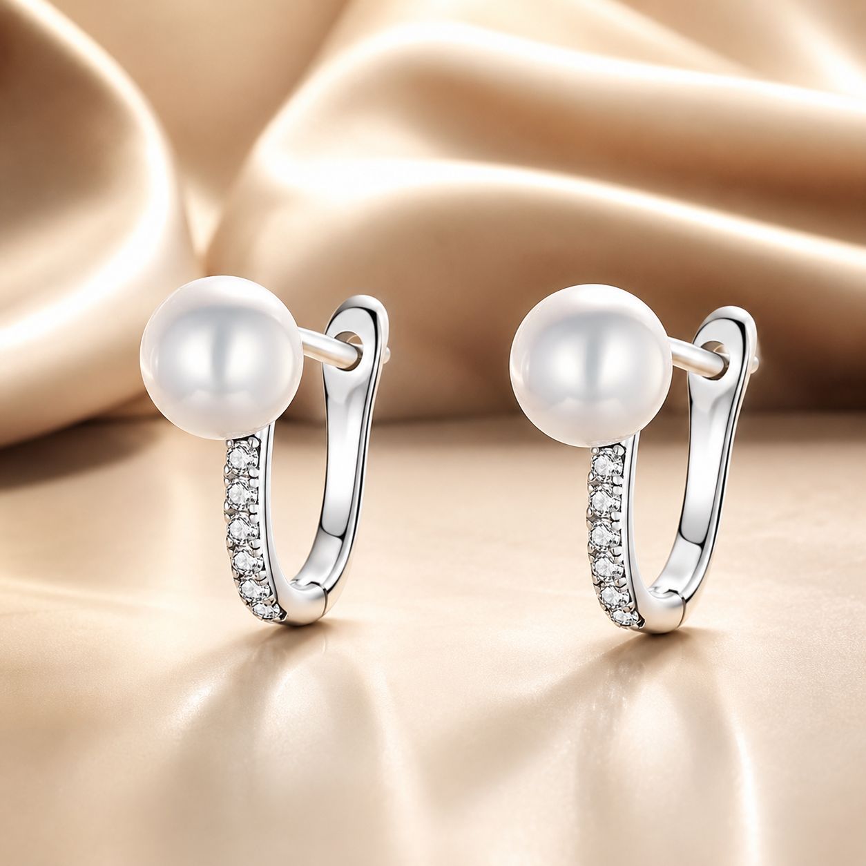925 Sterling Silver Earrings with Pavé Setting CZ and Shell Pearl, 1.4*0.6cm for Women  DestGlow
