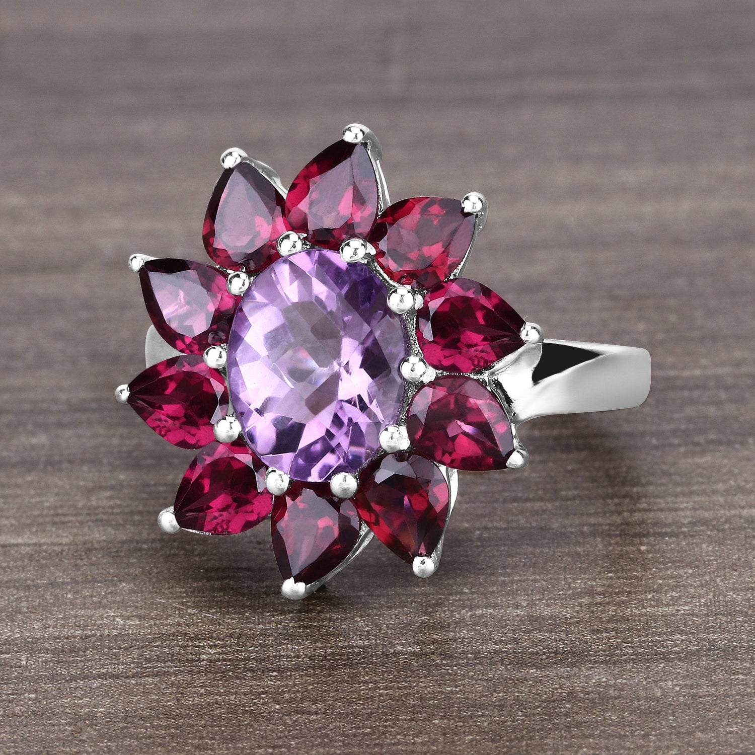 5.65 Carat Genuine Amethyst and Rhodolite .925 Sterling Silver Ring by Bids.com