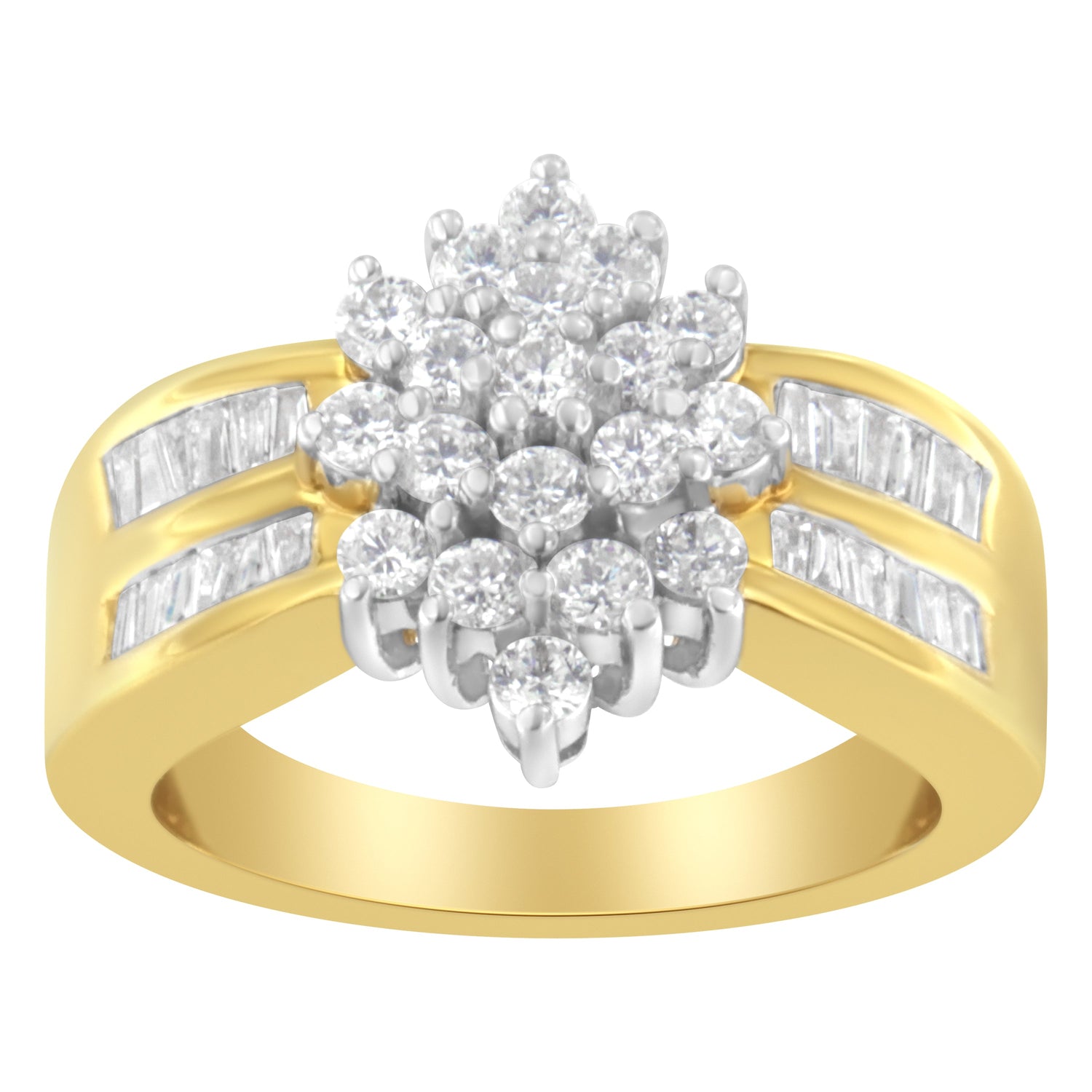 10K Yellow Gold 1.0 Cttw Marquise Composite Diamond Cluster Cocktail Ring (H-I Color, SI2-I1 Clarity) - Size 7 by Bids.com